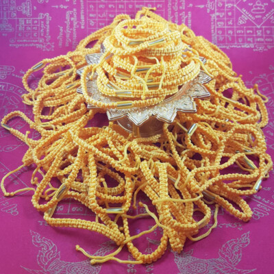 50 pcs SAI SIN Bracelet Buddha Yellow Cord Thai Amulet Rich