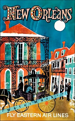 New Orleans Louisiana 1960 Vintage Poster Print Retro Style Airline Travel Art