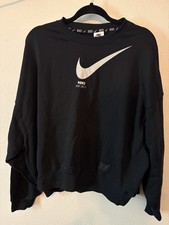 Nike Women s Black Crew Neck Pullover Sweatshirt M Fleece Swoosh Logo DV8018-010