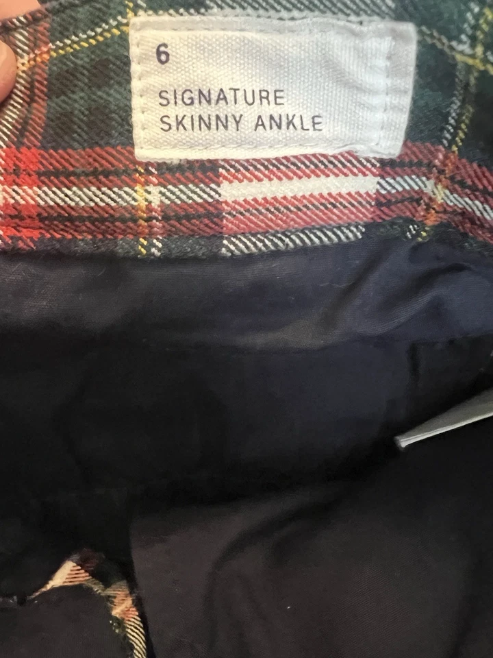 Pantalones de vestir a cuadros Gap Tarten para mujer talla 6 ajustados al tobillo blanco rojo verde Foto 3 de 4