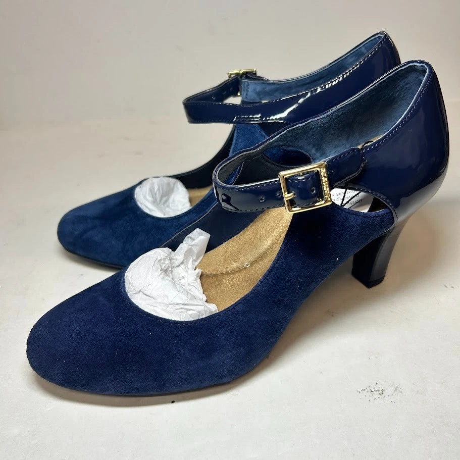 Giani Bernini Womens 7.5 W Navy Blue Velmahl Leather Pumps Heels NIB JO2 - Image 2 of 4