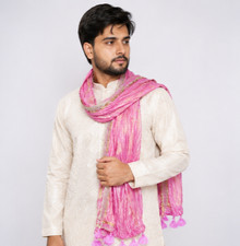 Men Dupatta Sherwani Wedding Stole Indian Traditional Groom Handmade Silk Pink