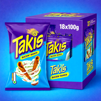 (2,33 EUR/100g) Takis Buckin Ranch Tortilla Chips 18x100g Vorteilspackung