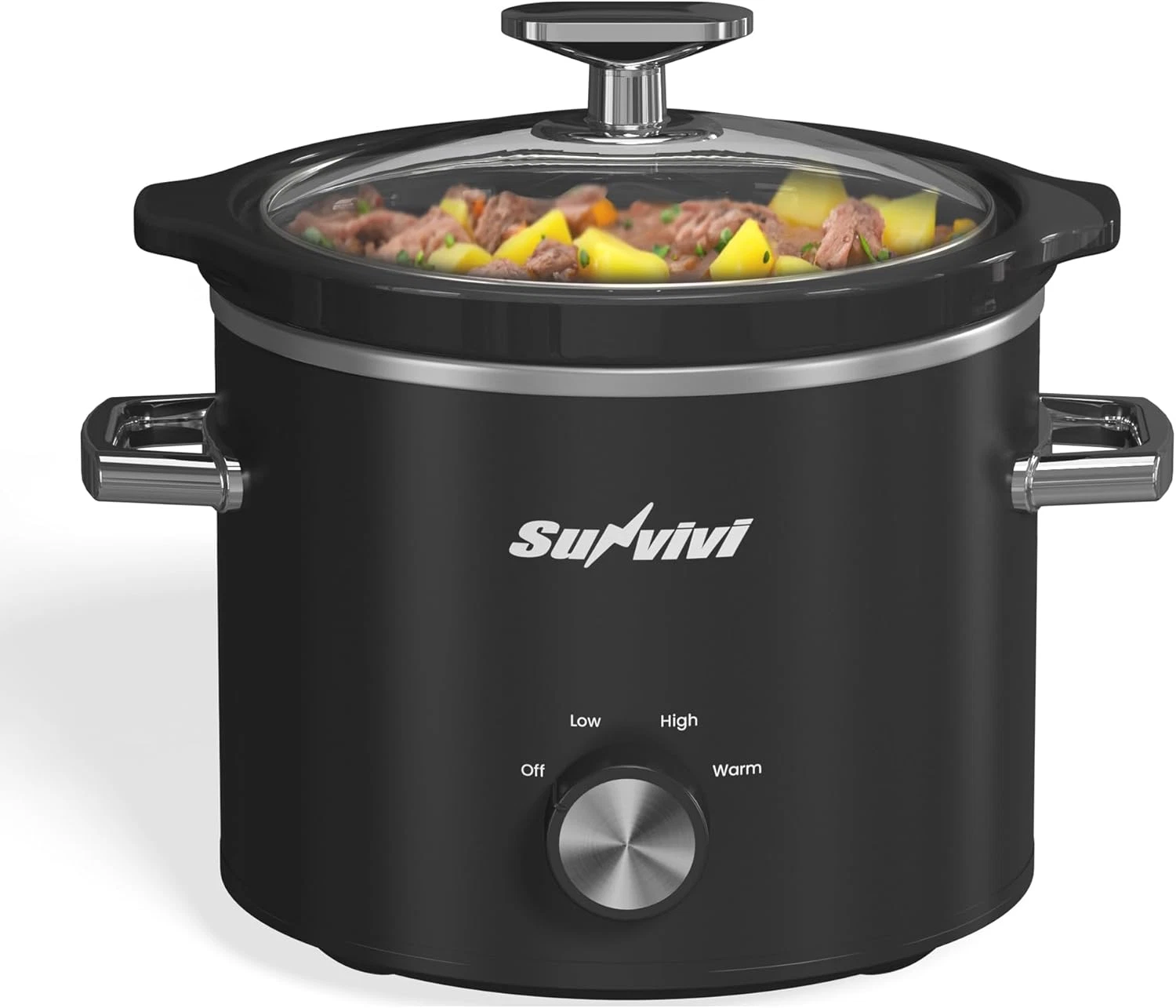2Qt Slow Cooker Small Removable Ceramic 3-Setting Black Food Warmer