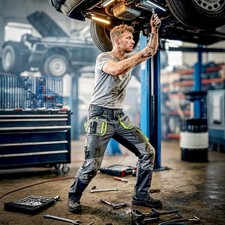 Grey & Green || Slim Fit Stretch Work Trousers Mens Multi Pocket Builder Pants