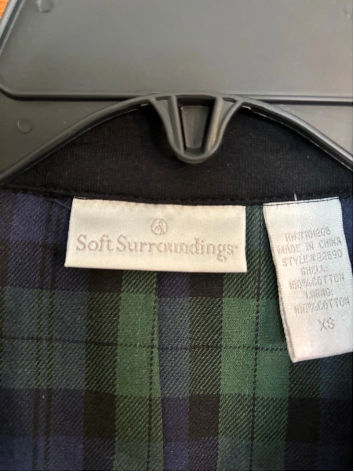 Soft Surroundings Black Military Style Button Jacket XS Plaid Lining - Image 4 of 4