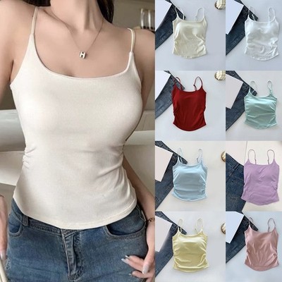 Women Solid Color Halter Top Vest Pleated Style with Breast Pad and Elasticity