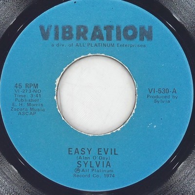 SYLVIA Easy Evil VIBRATION VI-530 VG+ 45 RPM 1974 Soul 7'' Funk Jukebox