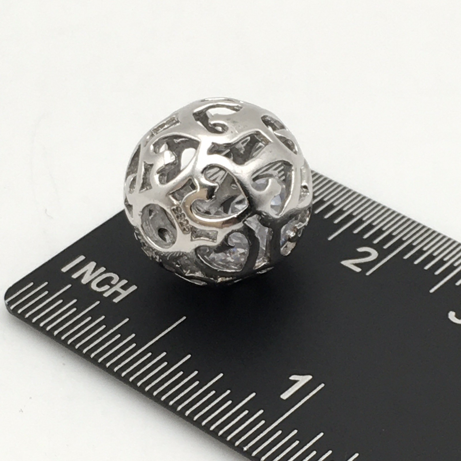 Sterling Silver Heart Cut Out Floating CZ Ball Charm Pendant Marked 925 3.3g #15
