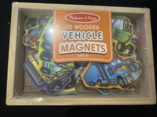 New Melissa Doug Wooden Magnets In A Box 20/Package Vehicle Rare