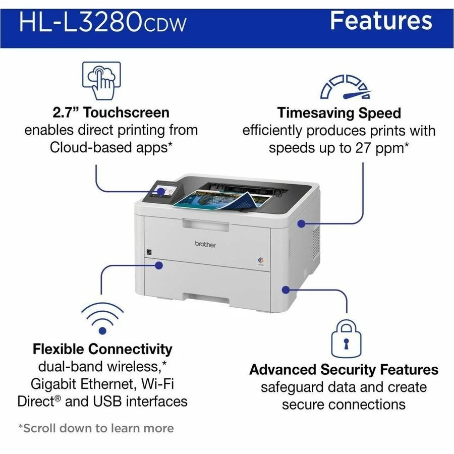 Brother HL-L3280CDW Wireless Compact Digital Color Printer with Laser Quality Ou - Image 2 of 4