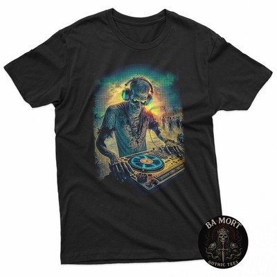 DJ Skeleton Rave Music Neon Graphic T-Shirt