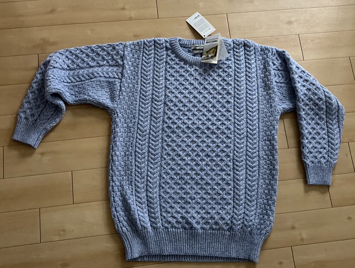 SAOL 100% Lana Merino Da Uomo Tradizionale Irlandese Aran Girocollo Lavorato A Maglia Maglione Pullover, Antracite, S - Foto 12