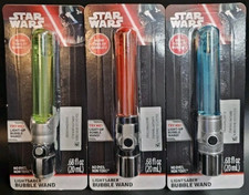 Three 3 STAR WARS LIGHTSABER LED Light-Up Bubble Wands Red Blue Green Set Lot