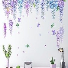 Hanging Vine Wall Decals Purple Plants Leaves Wall Stickers Flower