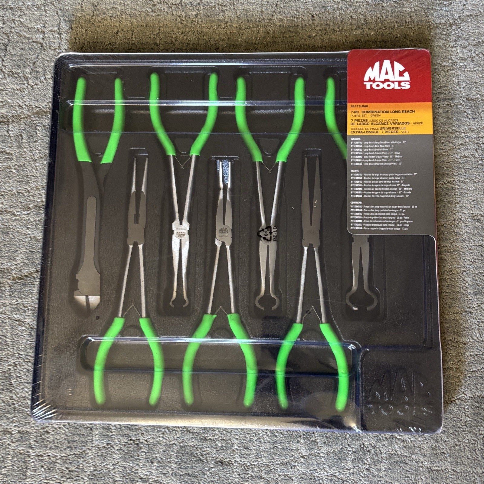 Mac Tools PS711LRAG 7-Piece Long Reach Combination Pliers Set, Green