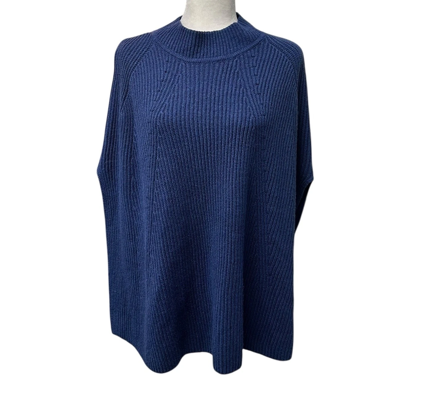 J Jill Poncho Womens One Size Blue Cable Knit Mock Turtleneck Oversized Mature