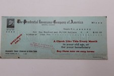1923 Prudential Specimen Check Monthly Retirement Income Blotter