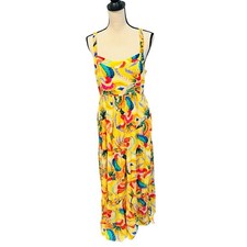 Farm Rio X Anthropologie Yellow Textured Tropical Floral Print Maxi Dress M