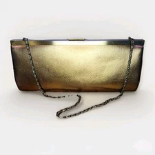 Vintage Olga Berg Evening Clutch Champagne Gold Designer Purse - Vegan Leather 