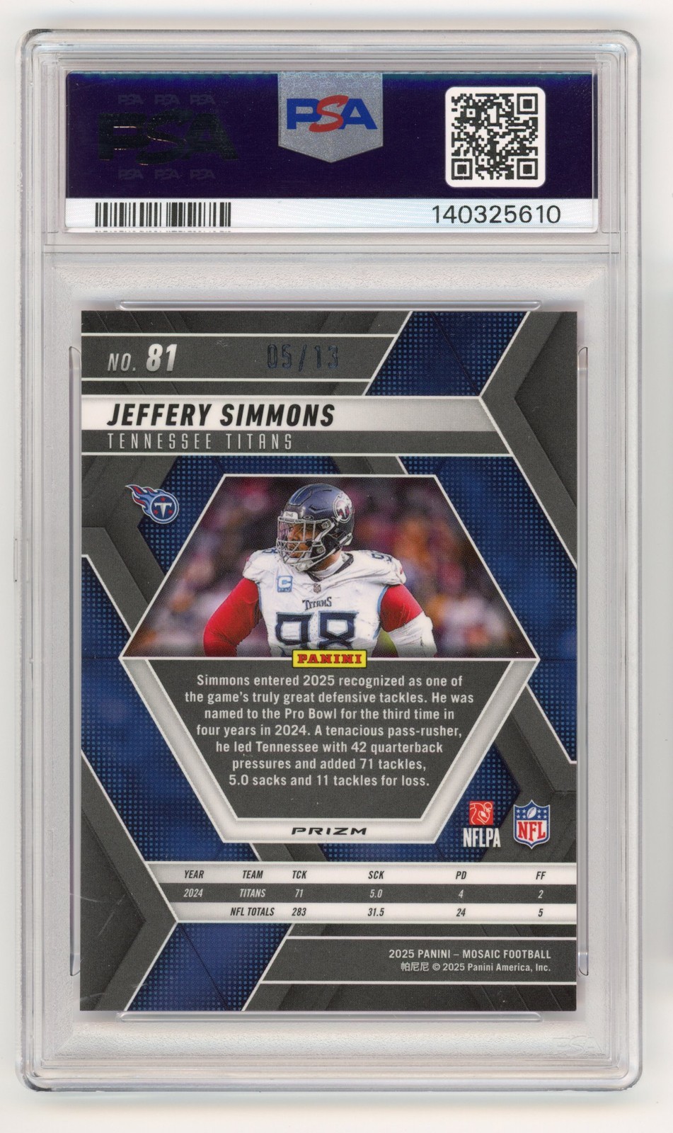 2025 PANINI MOSAIC JEFFERY SIMMONS /13 PINK SPECTRIS FOTL PSA 10 #81 POP 1 TITAN view 2
