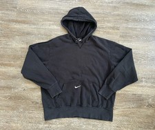 VTG Nike Swoosh Sweatshirt Center Check 2000s y2k Fleece hoodie Large Black Mens