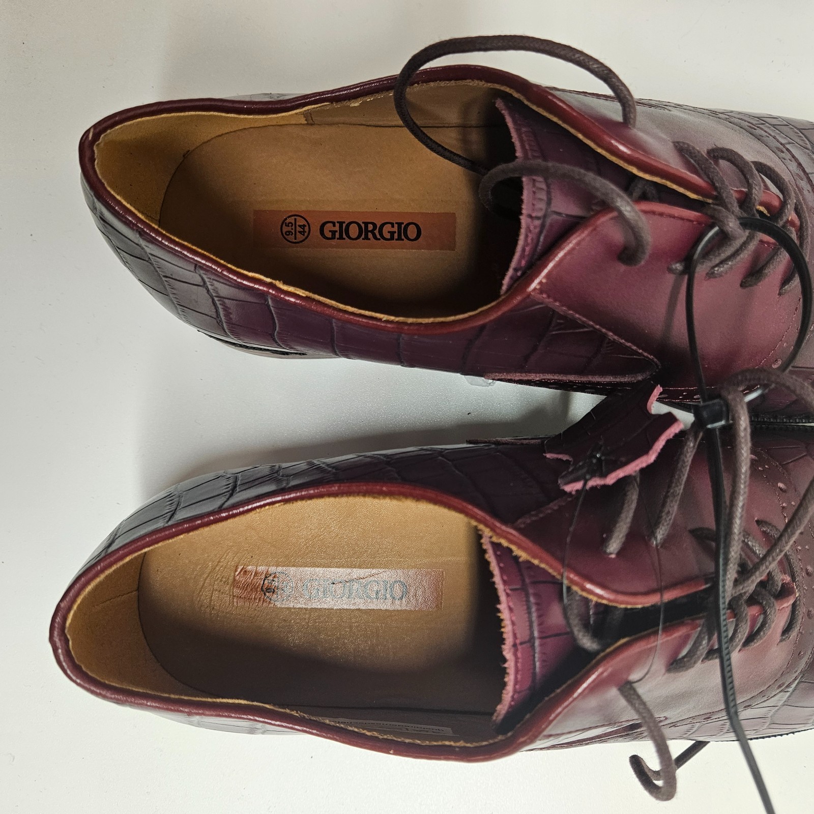 Giorgio Leather Croc Effect Shoes UK 9.5 EU 44 Maroon Smart Formal Lace Up image 3