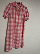 Tommy Hilfiger Pink Gingham Puff-Sleeve Shirtdress XL Pink White