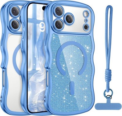 Magnetic for iPhone 17 Pro Max Case 2025, Clear Glitter Cute Curly Wavy Design