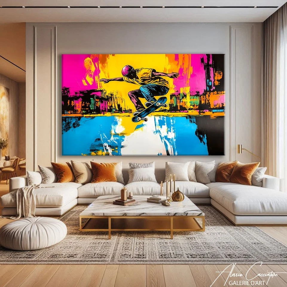 Arte de pared de skateboard arte callejero lienzo enmarcado graffiti urbano arte de pared Foto 3 de 4