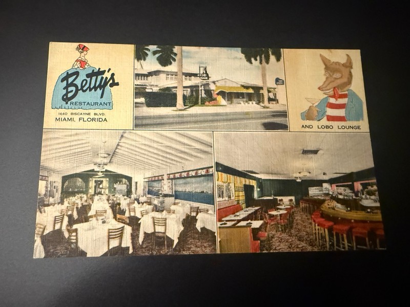 Vintage postcard, Betty's Restaurant, Miami Florida