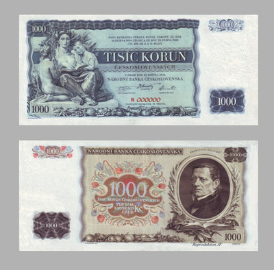 Tisic Korun, 1000 Korun, Narodni Banka Ceskoslovenska, 1919, Reproduktion