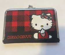 VTG HELLO KITTY GINGHAM PLAID RED  BLACK KISS-LOCK CLUTCH WALLET