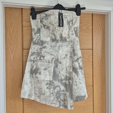 PRETTYLITTLETHING Size 8 Mini Boob Tube Sexy Dress Grey marble Belted Asymmetric