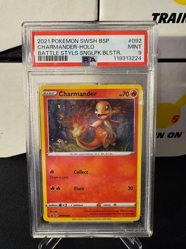 PSA 9 Pokemon Charmander SWSH092 Holo Battle Styles Blister Promo Pokemon Card