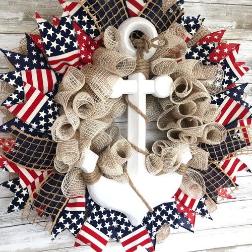 Handmade Nautical Door Wreath, Red White And Blue Patriotic, Nautical Wreath - Picture 5 of 6