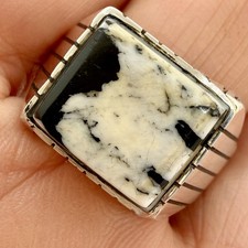 Navajo White Buffalo Turquoise Men' Ring Sz 12 Sterling  by Trevor Jack 10.2g