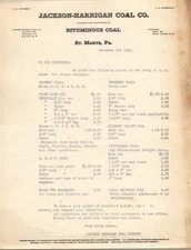 1923 Jackson-Harrigan Coal Price List St. Marys PA Bituminous Coal