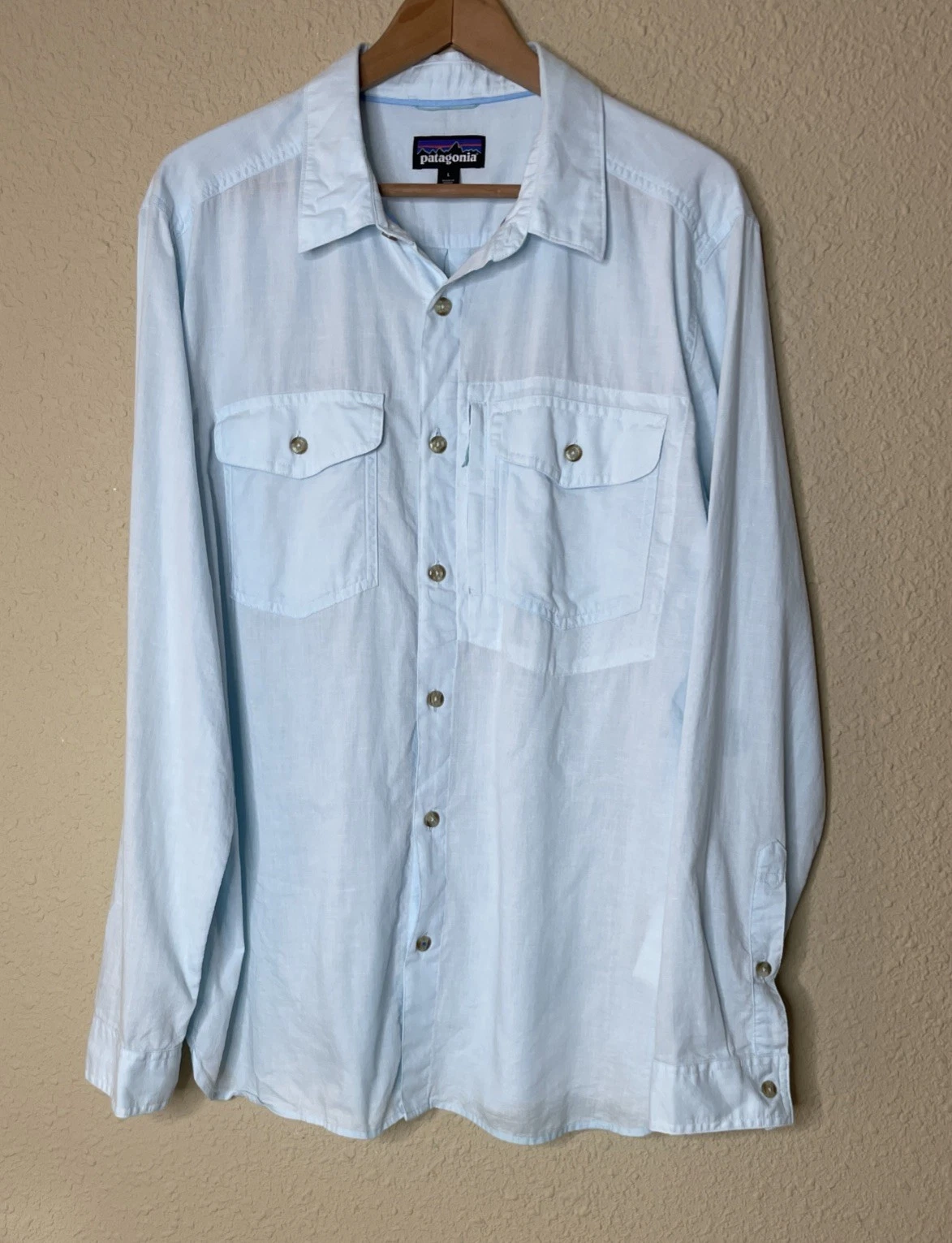 Patagonia Cayo Largo II Shirt Men's Large Light Blue 52126 Fish Hike Gorpcore