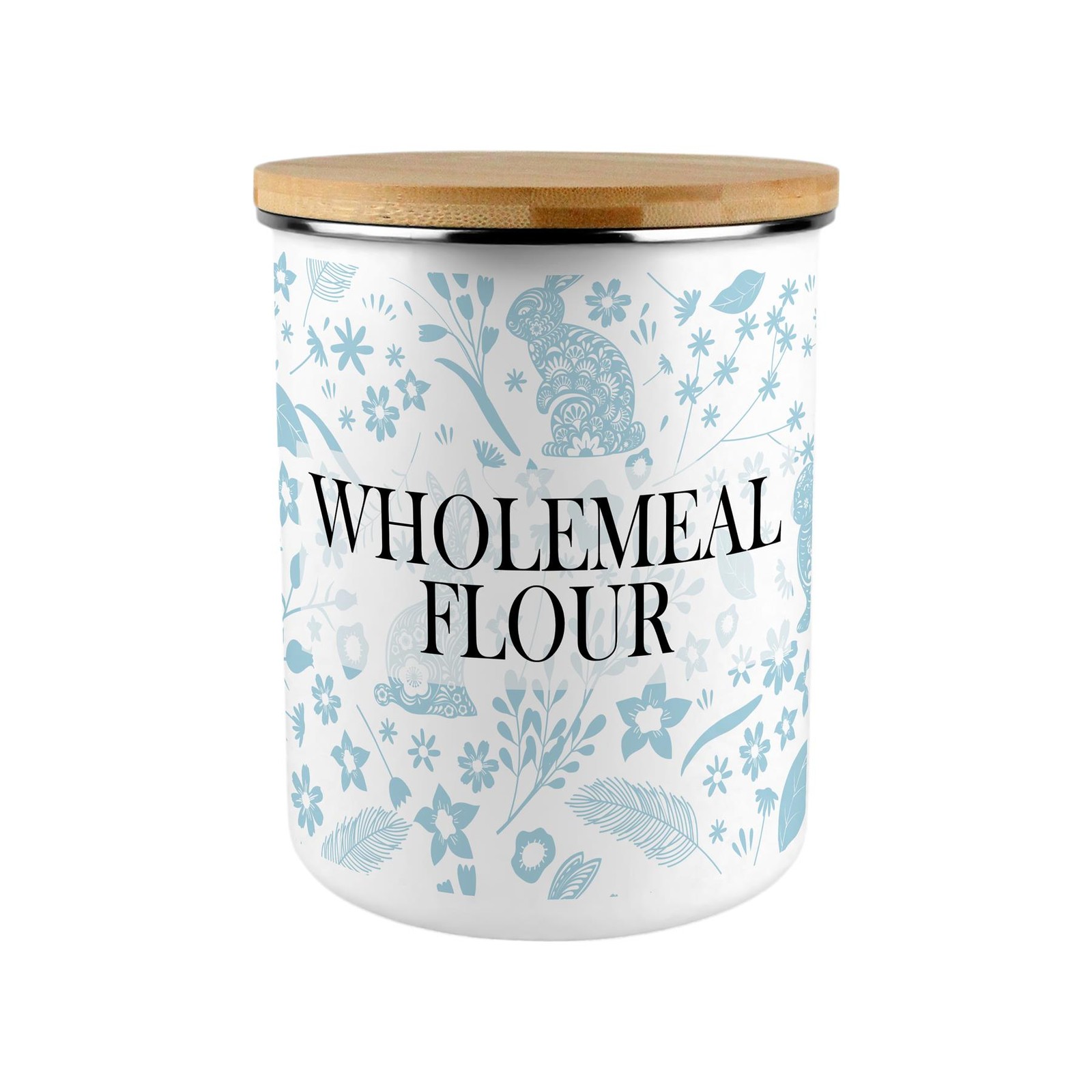 Blue Rabbits Wholemeal Flour Storage Canister - XL Enamel Container Home Gift