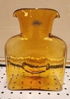 8" BLENKO Double Spout Glass Water Bottle Carafe Amber Golden Wheat VTG Sticker