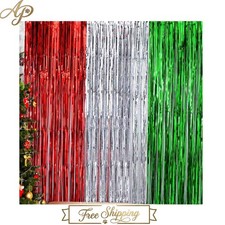 Elegant Christmas Foil Fringe Curtains - 3 Pack Red, Green, Silver 3.2x8.2ft 
