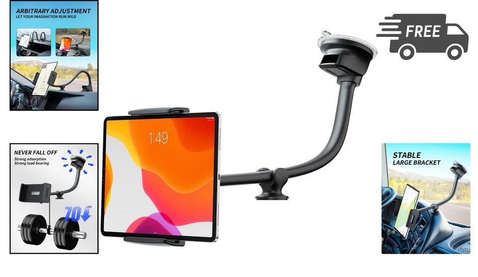 Tablet Car Mount Windshield Dashboard Suction Cup Flexible Gooseneck Holder f... - Image 2 of 4
