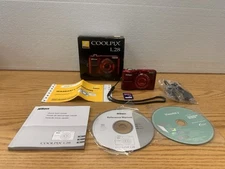 Nikon Coolpix Red L28 Digital Camera 20.1MP Tested 5X Zoom  Mint condition Bundl