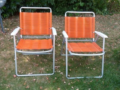 2 Klappstühle Klappstuhl Stuhl Camping 70er Jahre Orange Spaghetti (Fach26)