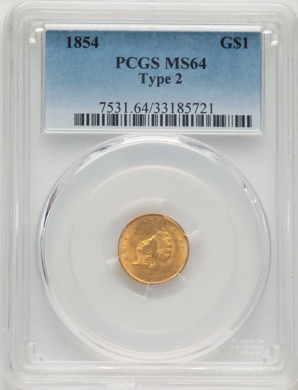 1854 G$1 Type Two Gold Dollar PCGS MS64 (776751007)