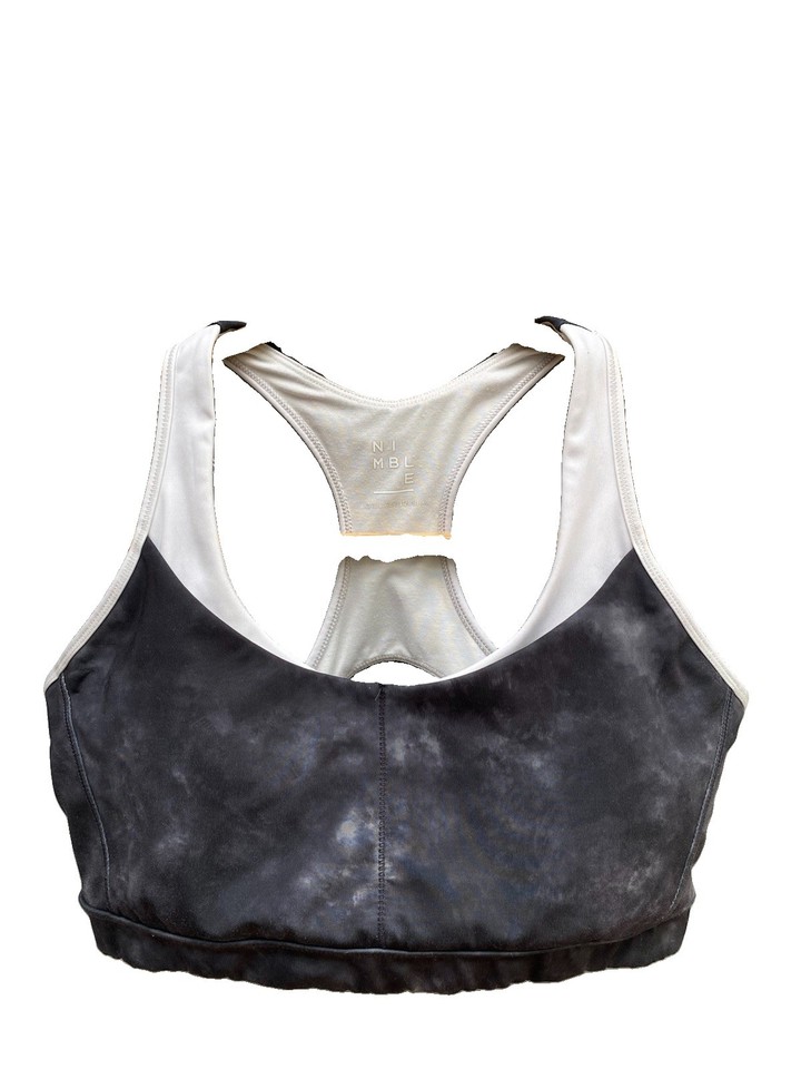 NIMBLE Sports Bra XL Black/White mineral wash Racerback Wireless padded active 