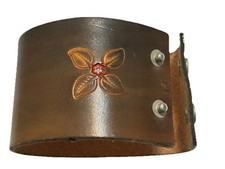 Leather Cuff Bracelet Unisex Hippie Flower Embossed Wristband