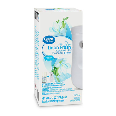 Great Value Automatic Air Freshener Spray Kit 2 Piece with 1 Refill, Fresh Linen