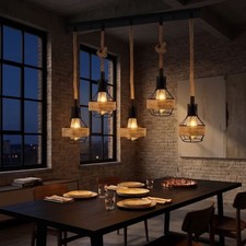1 - 5 Heads Vintage Rustic Hemp Rope Pendant Lights Ceiling Light Hanging Lamp